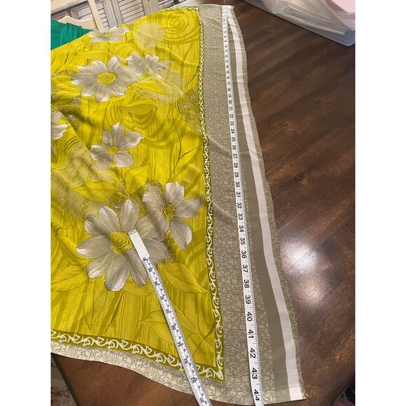 Women’s Yellow Floral Sheer Embellished Oversized Scarf Wrap - Picture 4 of 8